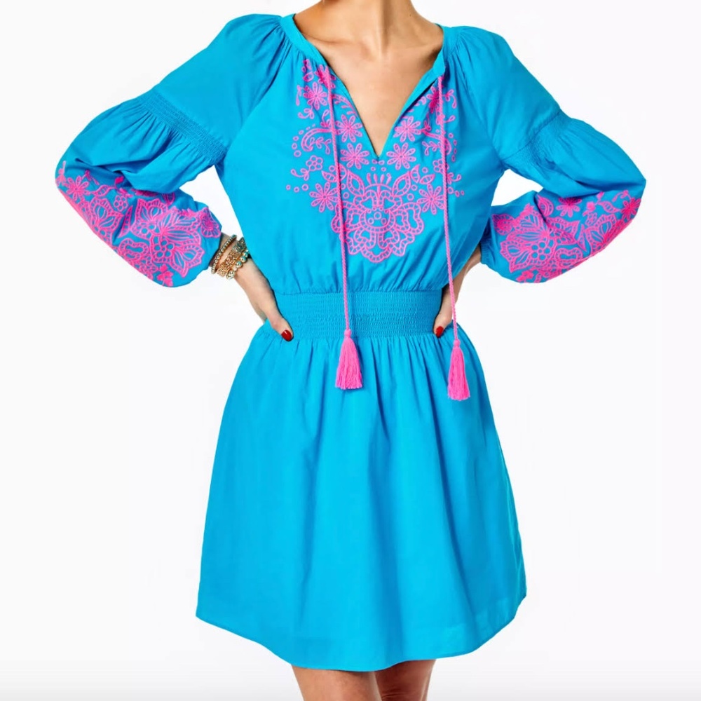 Lilly Pulitzer Analynn Dress Size Medium Turquoise Blue and Pink 2022 Season